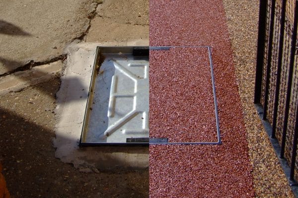Manhole Example Before to After Resin Bound Recessed Manhole Example